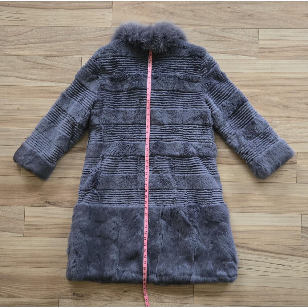 Vintage genuine rabbit fur long coat genuine fox fur collar gray womens L-XL - Picture 15 of 16